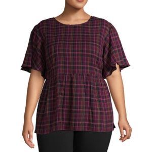 Terra & Sky Flutter Sleeve Plus Babydoll Top